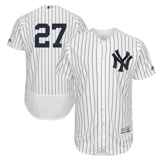 Men's Majestic New York Yankees 27 Giancarlo Stanton White/Navy Flexbase Authentic Collection MLB Jersey