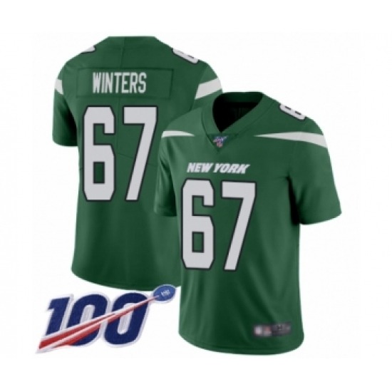 Men's New York Jets 67 Brian Winters Green Team Color Vapor Untouchable Limited Player 100th Season Football Jersey