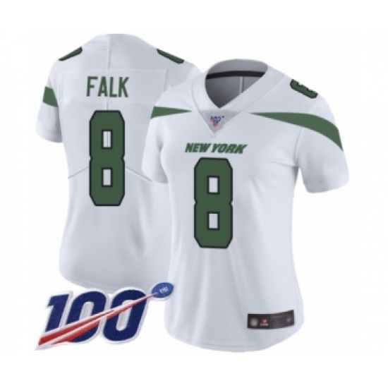 Women's New York Jets 8 Luke Falk White Vapor Untouchable Limited Player 100th Season Football Jersey