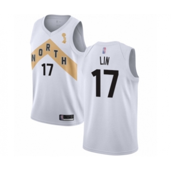Men's Toronto Raptors 17 Jeremy Lin Swingman White 2019 Basketball Finals Champions Jersey - City Edition