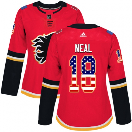 Women's Adidas Calgary Flames 18 James Neal Red Home Authentic USA Flag Stitched NHL Jersey