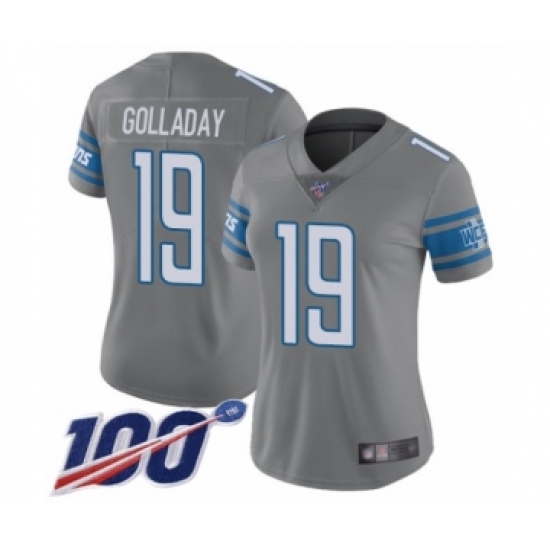 Women's Detroit Lions 19 Kenny Golladay Limited Steel Rush Vapor Untouchable 100th Season Football Jersey