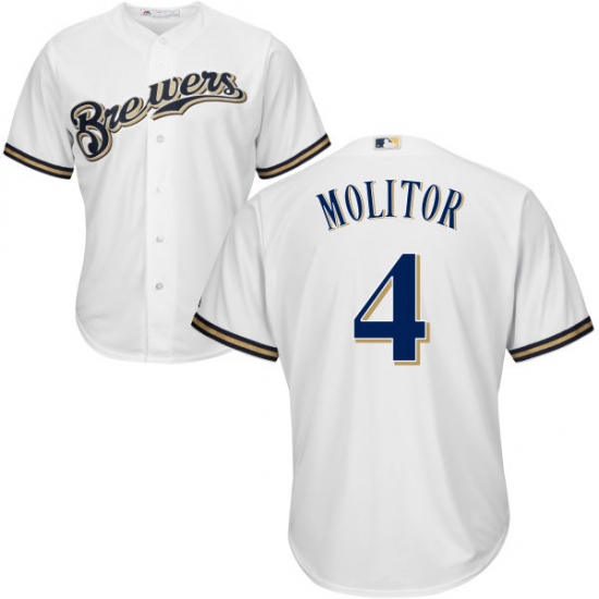 Youth Majestic Milwaukee Brewers 4 Paul Molitor Authentic White Home Cool Base MLB Jersey