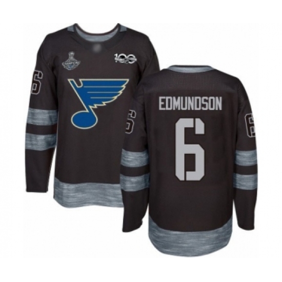Men's St. Louis Blues 6 Joel Edmundson Authentic Black 1917-2017 100th Anniversary 2019 Stanley Cup Champions Hockey Jersey