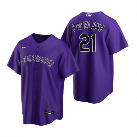 Men's Nike Colorado Rockies 21 Kyle Freeland Purple Alternate Stitched Baseball Jersey