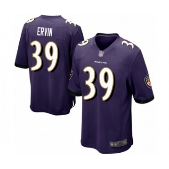 Men's Baltimore Ravens 39 Tyler Ervin Game Purple Team Color Football Jersey