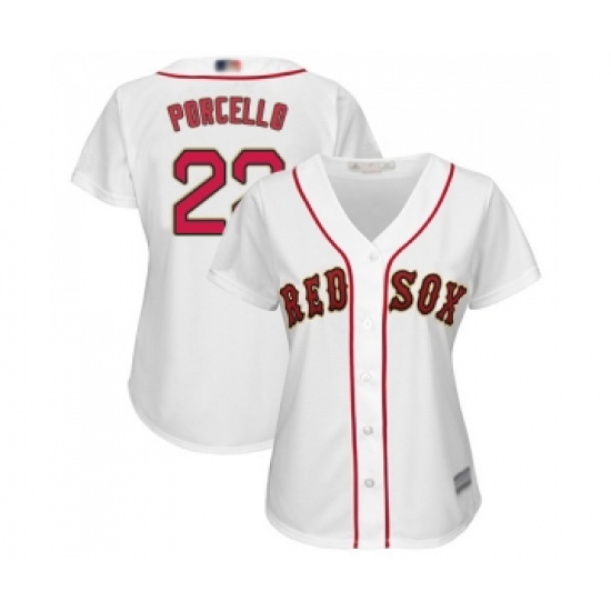 Women's Boston Red Sox 22 Rick Porcello Authentic White 2019 Gold Program Cool Base Baseball Jersey