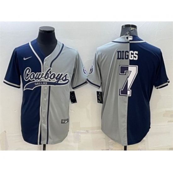 Men's Dallas Cowboys 7 Trevon Diggs Navy Gray Split With Patch Cool Base Stitched Baseball Jersey