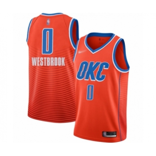 Men's Oklahoma City Thunder 0 Russell Westbrook Authentic Orange Finished Basketball Jersey - Statement Edition