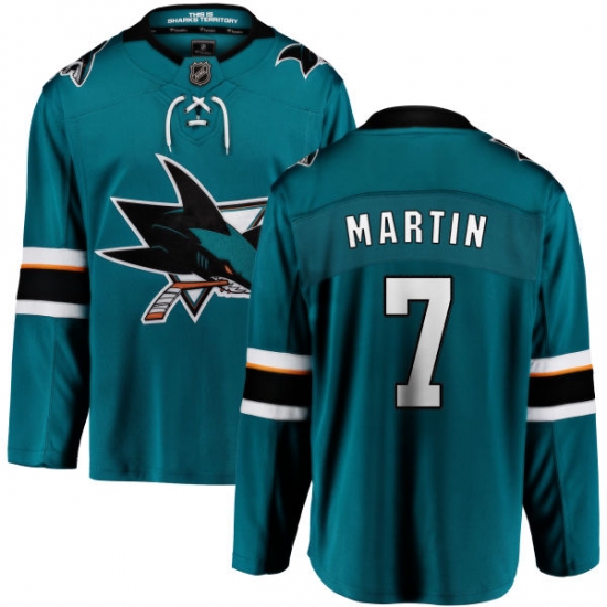 Men's San Jose Sharks 7 Paul Martin Fanatics Branded Teal Green Home Breakaway NHL Jersey