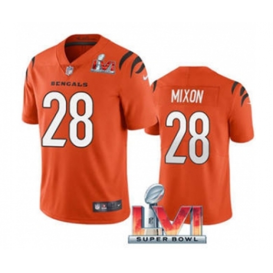 Men's Cincinnati Bengals 28 Joe Mixon Orange 2022 Super Bowl LVI Vapor Limited Stitched Jersey