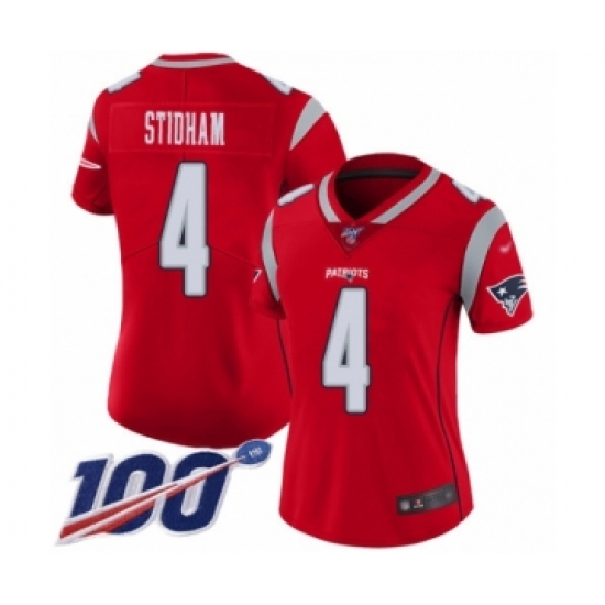 Women's New England Patriots 4 Jarrett Stidham Limited Red Inverted Legend 100th Season Football Jersey