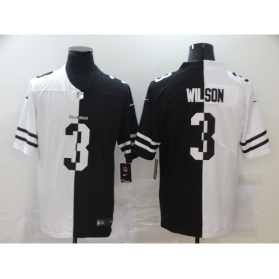 Men's Seattle Seahawks 3 Russell Wilson Black White Limited Split Fashion Football Jersey