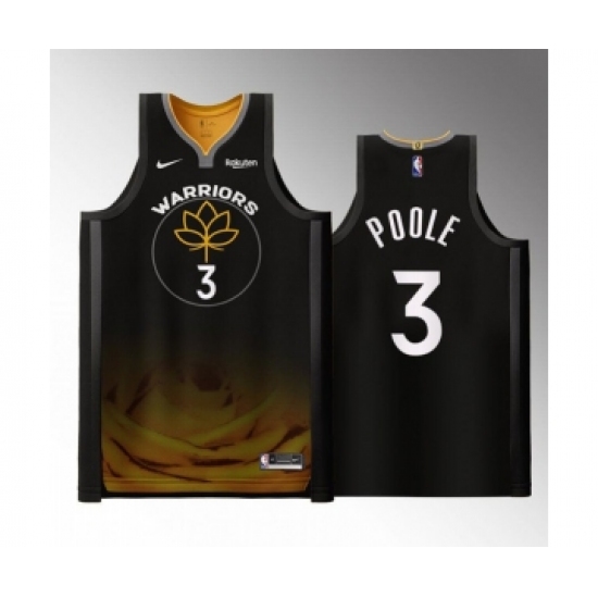Men's Golden State Warriors 3 Jordan Poole Black 2022-23 City edition Stitched Basketball Jersey