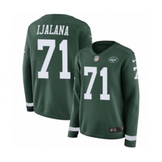Women's Nike New York Jets 71 Ben Ijalana Limited Green Therma Long Sleeve NFL Jersey