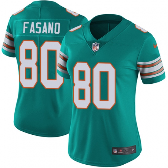 Women's Nike Miami Dolphins 80 Anthony Fasano Elite Aqua Green Alternate NFL Jersey