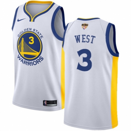 Youth Nike Golden State Warriors 3 David West Authentic White Home 2018 NBA Finals Bound NBA Jersey - Association Edition