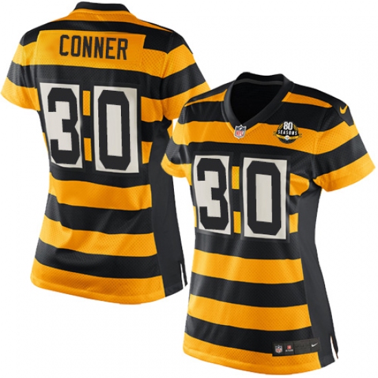Women's Nike Pittsburgh Steelers 30 James Conner Elite Yellow/Black Alternate 80TH Anniversary Throwback NFL Jersey
