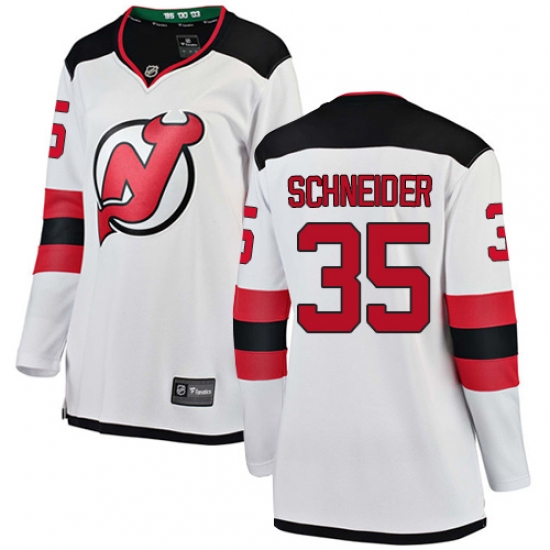 Women's New Jersey Devils 35 Cory Schneider Fanatics Branded White Away Breakaway NHL Jersey