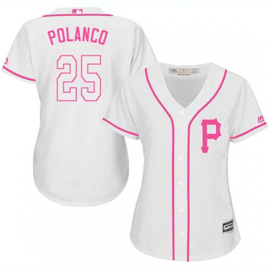 Women's Majestic Pittsburgh Pirates 25 Gregory Polanco Authentic White Fashion Cool Base MLB Jersey