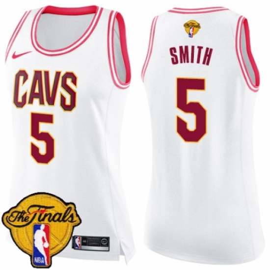 Women's Nike Cleveland Cavaliers 5 J.R. Smith Swingman White/Pink Fashion 2018 NBA Finals Bound NBA Jersey