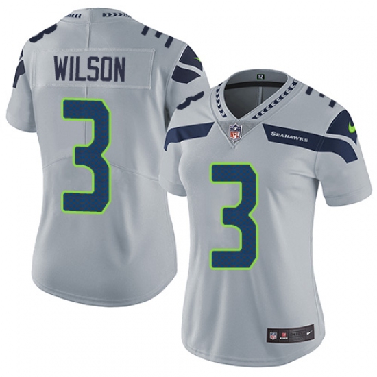Women's Nike Seattle Seahawks 3 Russell Wilson Grey Alternate Vapor Untouchable Limited Player NFL Jersey