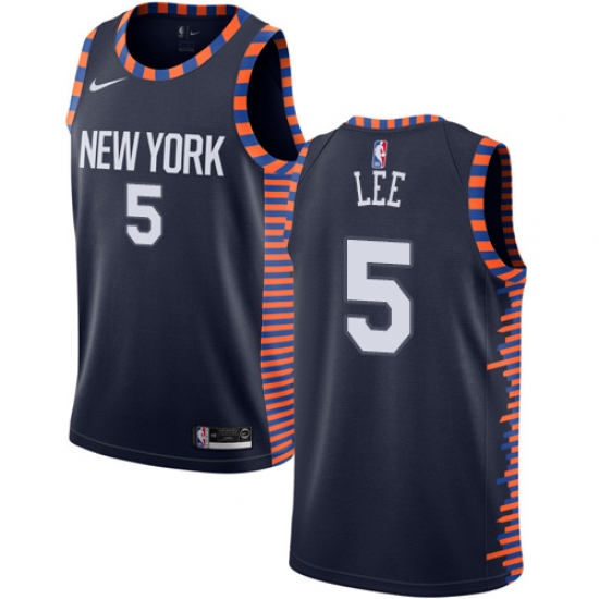 Men's Nike New York Knicks 5 Courtney Lee Swingman Navy Blue NBA Jersey - 2018 19 City Edition