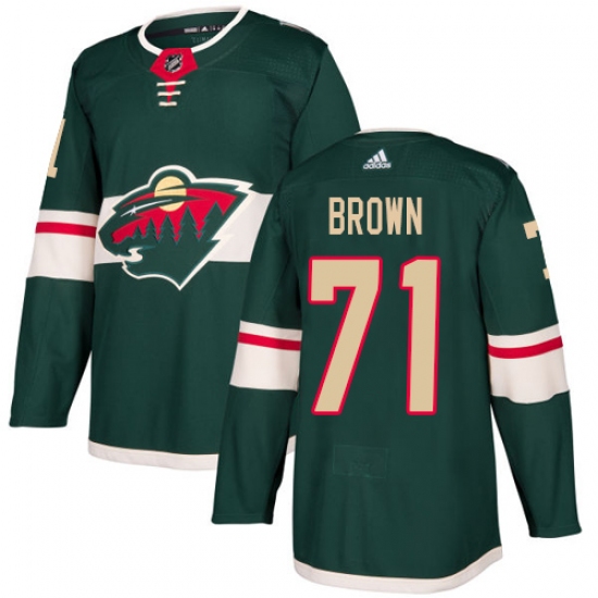Men's Adidas Minnesota Wild 71 JTBrown Authentic Green Home NHL Jersey