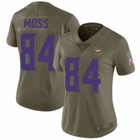 Women's Nike Minnesota Vikings 84 Randy Moss Limited Olive 2017 Salute to Service NFL Jersey