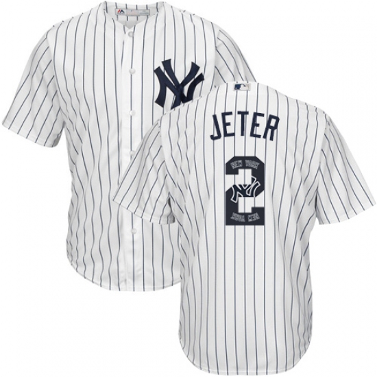 Men's Majestic New York Yankees 2 Derek Jeter Authentic White Team Logo Fashion MLB Jersey