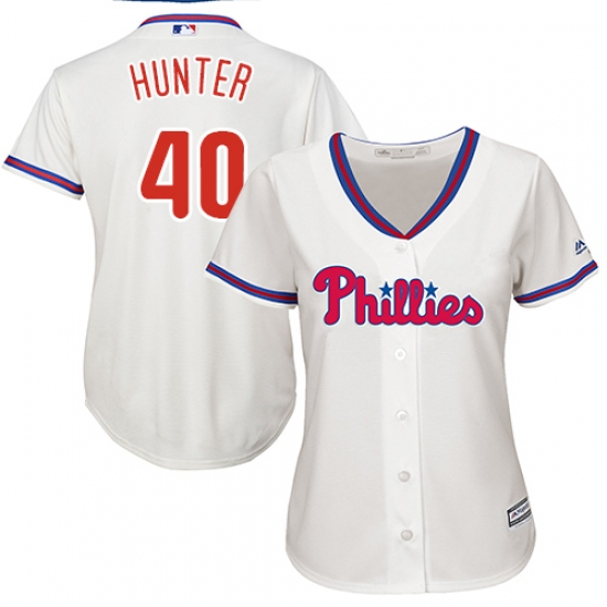 Women's Majestic Philadelphia Phillies 40 Tommy Hunter Replica Cream Alternate Cool Base MLB Jersey