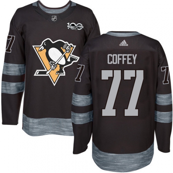 Men's Adidas Pittsburgh Penguins 77 Paul Coffey Authentic Black 1917-2017 100th Anniversary NHL Jersey