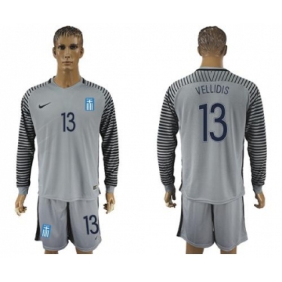 Greece 13 Vellidis Grey Goalkeeper Long Sleeves Soccer Country Jersey