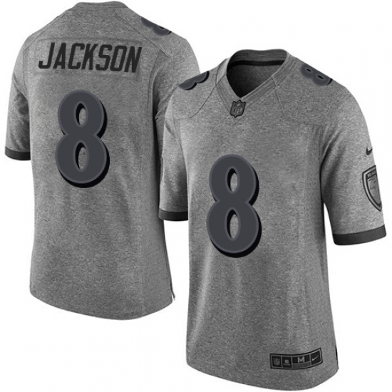 Men's Nike Baltimore Ravens 8 Lamar Jackson Limited Gray Gridiron NFL Jersey