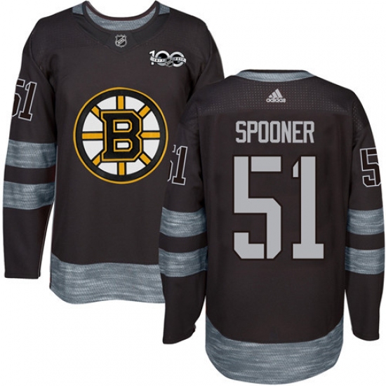 Men's Adidas Boston Bruins 51 Ryan Spooner Authentic Black 1917-2017 100th Anniversary NHL Jersey