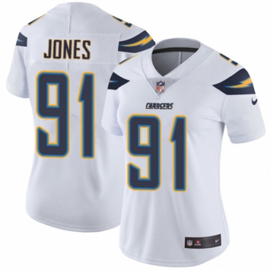 Women's Nike Los Angeles Chargers 91 Justin Jones White Vapor Untouchable Limited Player NFL Jersey