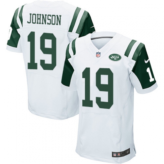 Men's Nike New York Jets 19 Keyshawn Johnson Elite White NFL Jersey