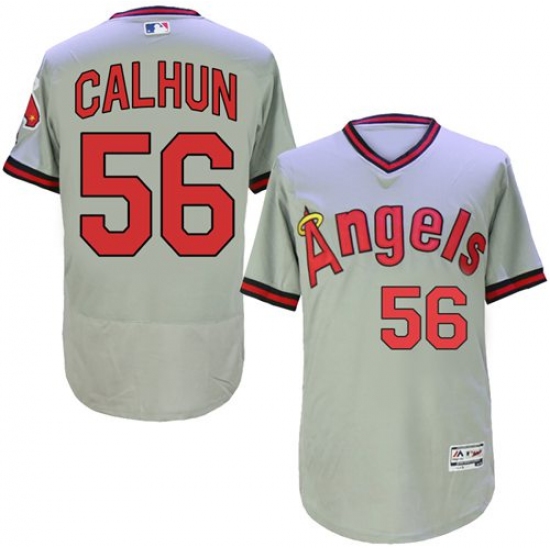Men's Majestic Los Angeles Angels of Anaheim 56 Kole Calhoun Grey Flexbase Authentic Collection Cooperstown MLB Jersey