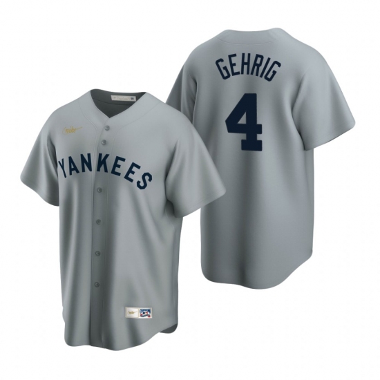 Men's Nike New York Yankees 4 Lou Gehrig Gray Cooperstown Collection Road Stitched Baseball Jersey