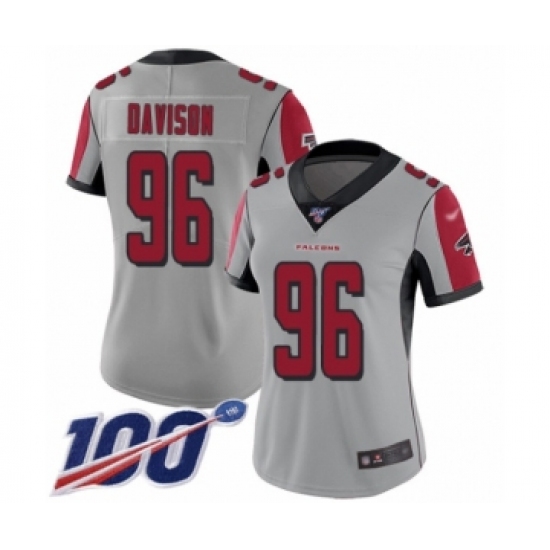 Women's Atlanta Falcons 96 Tyeler Davison Limited Silver Inverted Legend 100th Season Football Jersey