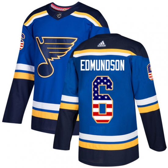 Men's Adidas St. Louis Blues 6 Joel Edmundson Authentic Blue USA Flag Fashion NHL Jersey