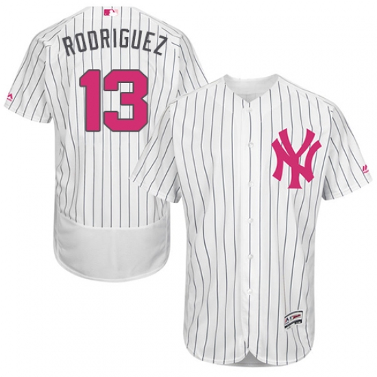Men's Majestic New York Yankees 13 Alex Rodriguez Authentic White 2016 Mother's Day Fashion Flex Base MLB Jersey