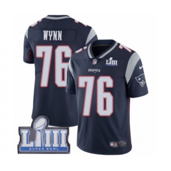 Men's Nike New England Patriots 76 Isaiah Wynn Navy Blue Team Color Vapor Untouchable Limited Player Super Bowl LIII Bound NFL Jersey