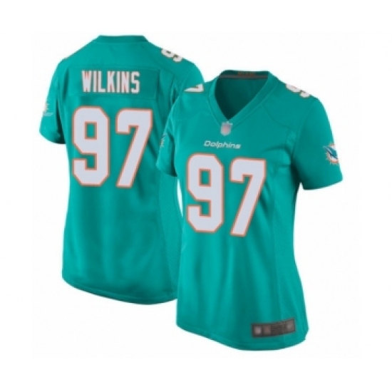 Women's Miami Dolphins 97 Christian Wilkins Game Aqua Green Team Color Football Jersey