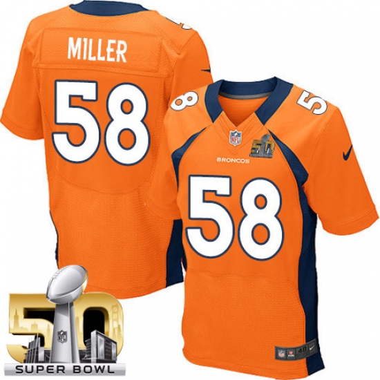 Men's Nike Denver Broncos 58 Von Miller Elite Orange Team Color Super Bowl 50 Bound NFL Jersey