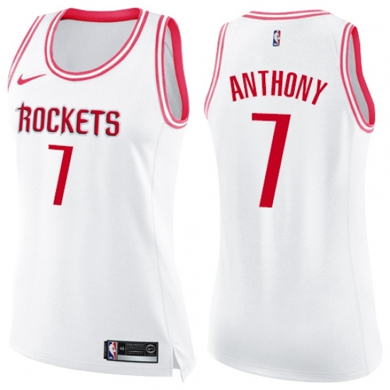 Women's Nike Houston Rockets 7 Carmelo Anthony Swingman White Pink Fashion NBA Jersey