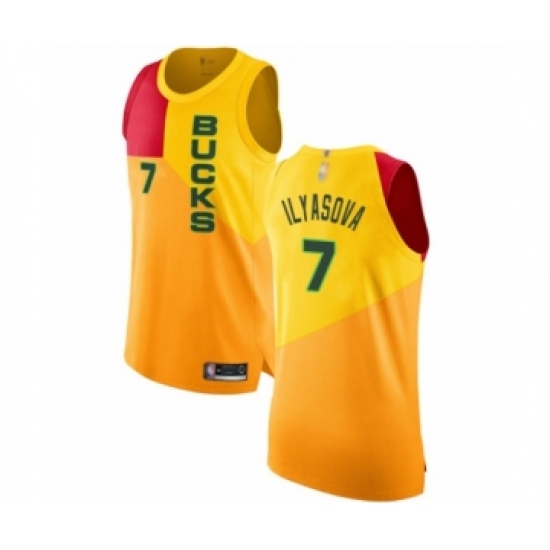 Men's Milwaukee Bucks 7 Ersan Ilyasova Authentic Yellow Basketball Jersey - City Edition