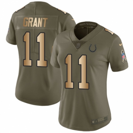 Women's Nike Indianapolis Colts 11 Ryan Grant Limited Olive/Gold 2017 Salute to Service NFL Jersey