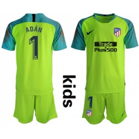 Atletico Madrid 1 Adan Shiny Green Goalkeeper Kid Soccer Club Jersey