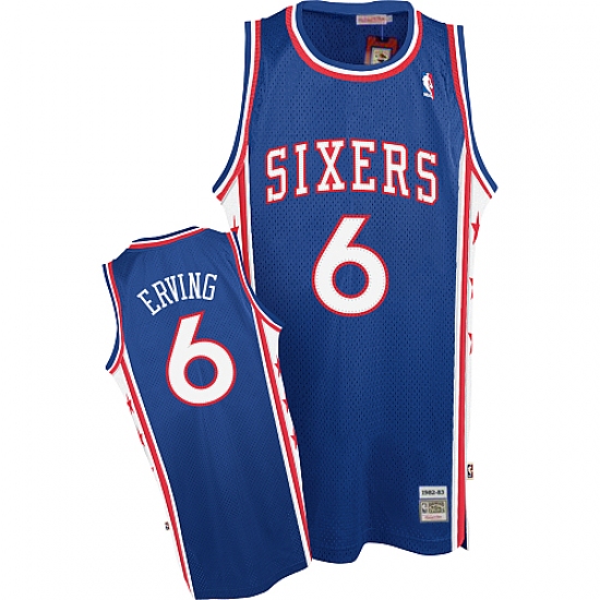 Men's Mitchell and Ness Philadelphia 76ers 6 Julius Erving Authentic Blue Throwback NBA Jersey
